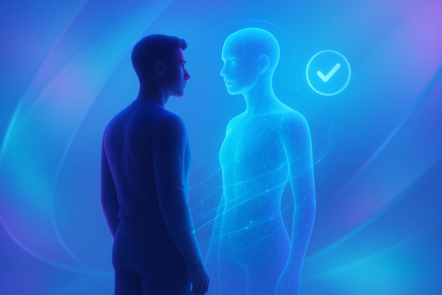 personal AI companion interface with privacy focus, friendly AI assistant design, secure messaging, holographic brain visualization