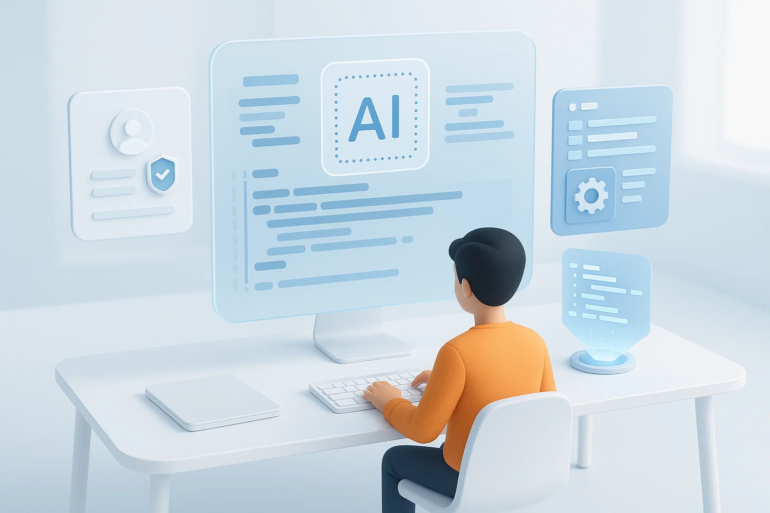 enterprise integration dashboard with network connections, API interfaces, corporate technology, business AI systems, holographic network